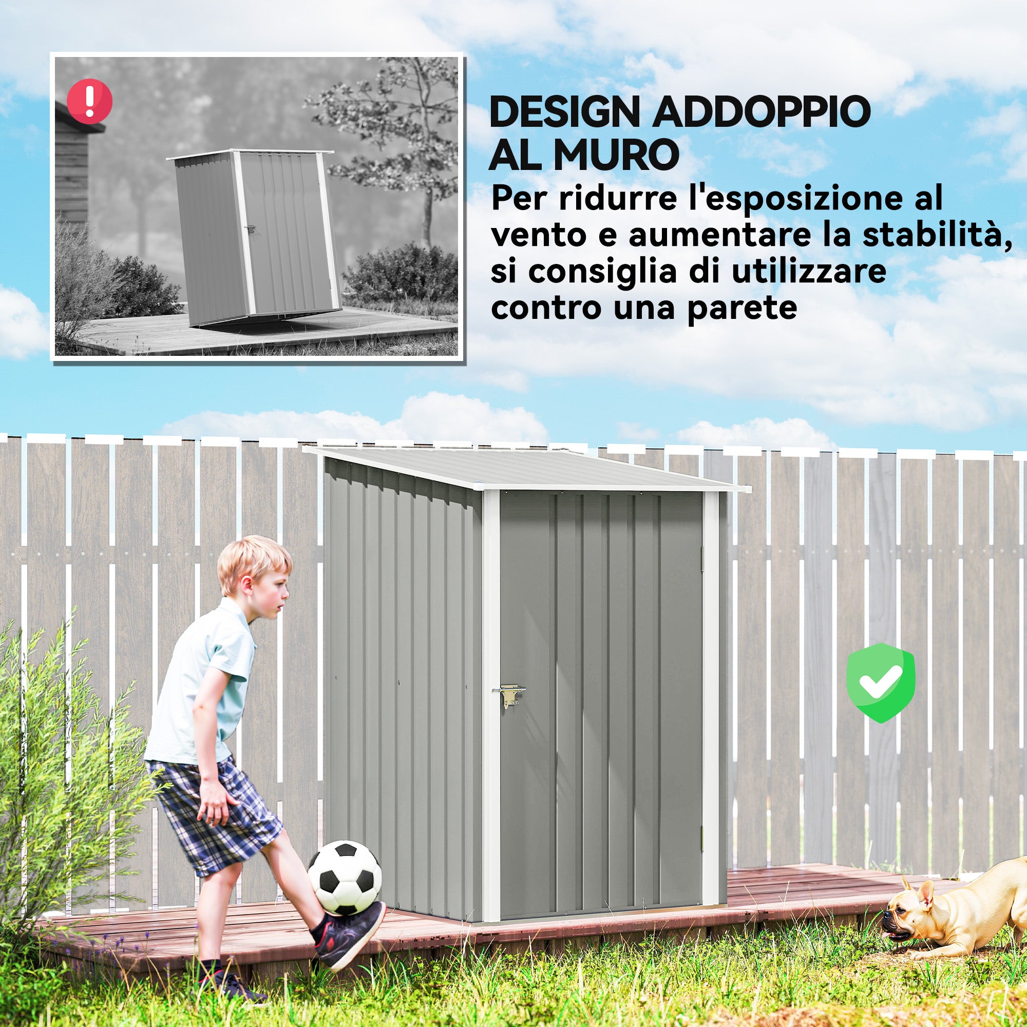 Outsunny Galvanized Steel Garden Shed with Door, 100x104x160 cm, Light Grey
