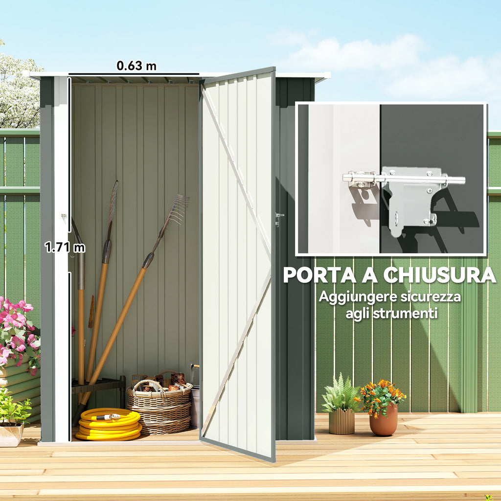 Outsunny Metal Tool Shed with Sloped Roof and Lockable Door, 142x86x189 cm, Light Grey