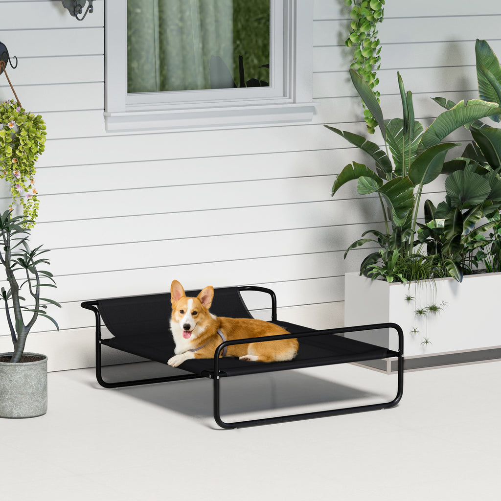 PawHut Raised Outdoor Dog Bed with Headrest for Small and Medium Dogs, 91 x 69 x 29 cm, Black