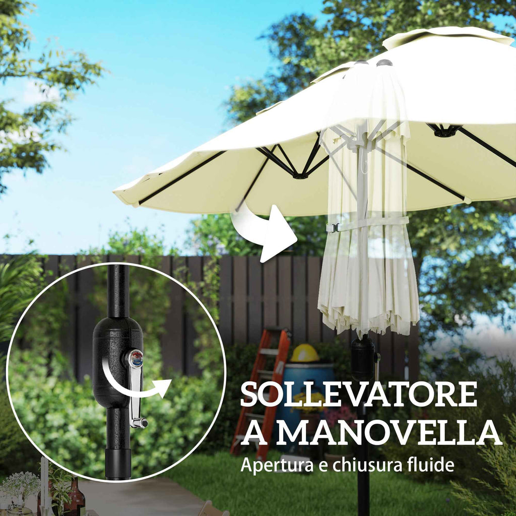 Outsunny 12-Ribbed Double Umbrella with Crank Handle, Cross Base and Bags, Metal and Polyester, 3x1.5 m, Beige
