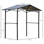 Garden Gazebo for Barbecue BBQ with PC Roof and Side Shelves, 246x149x230cm, Black