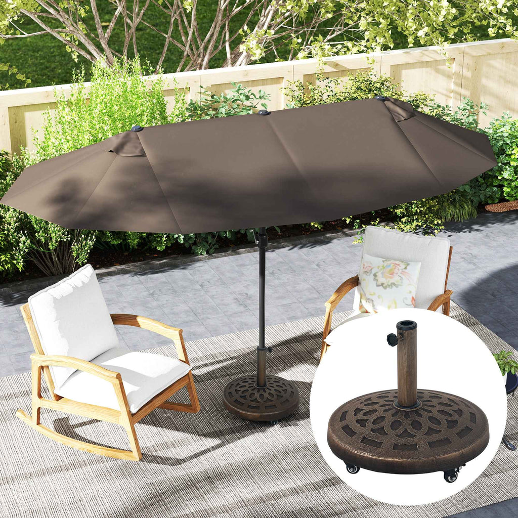 Outsunny 21kg Round Resin Umbrella Base with Wheels and Brakes, Bronze
