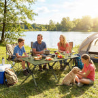 Outsunny 116cm Folding Camping Table, Waterproof Picnic Table with Roll-Up Top and Metal Frame, Portable for Garden, Park, BBQ, Green