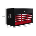 Tool Box with 6 Drawers in Steel with Lock, 60x26x34cm, Black and Red