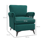 Furnishing armchair in breathable linen-effect fabric with rolled armrests, 63x71x83 cm, green - Borgè
