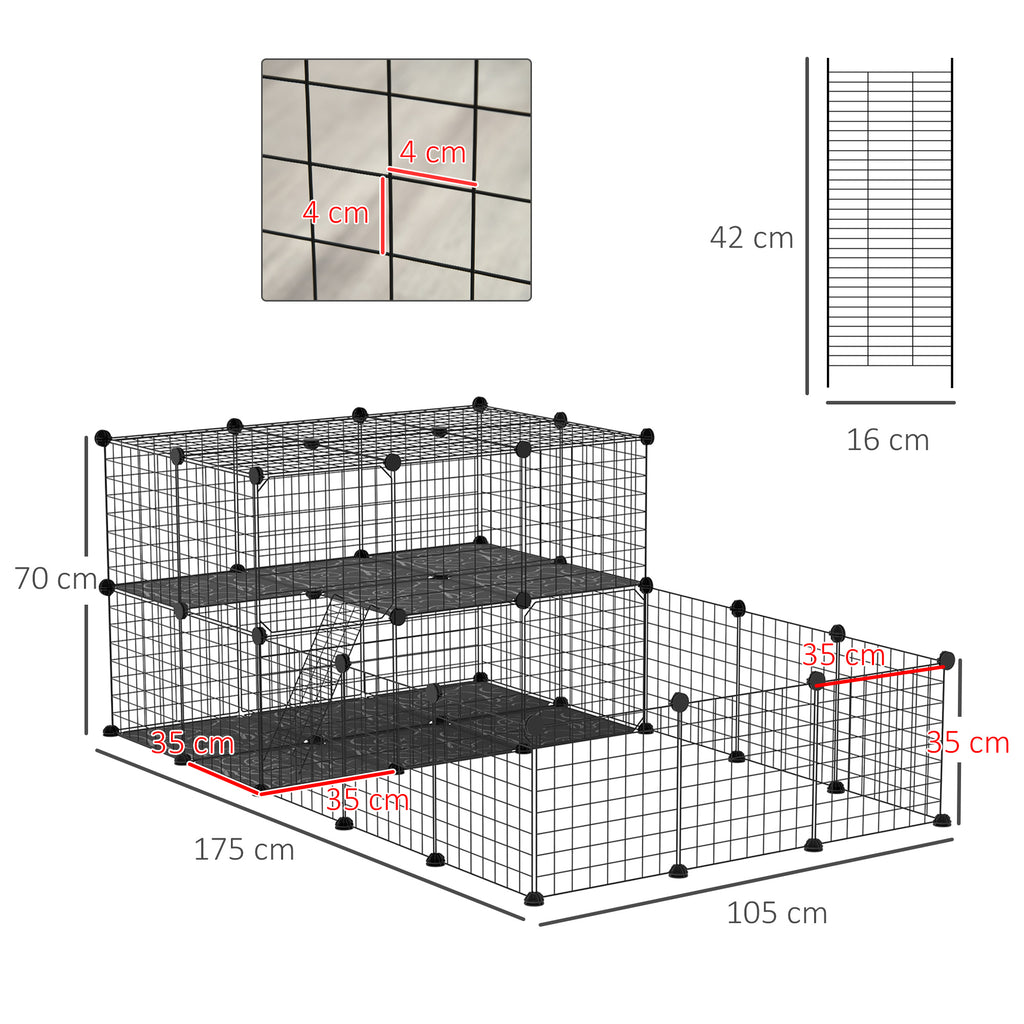 Modular Metal Rabbit Run with Ladder and Mounting Accessories, 175x105x70cm - Black
