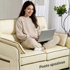 HOMCOM 2-Seater Faux Leather Sofa with Thick Padding, Side Pocket and 2 Cushions, 136x81x90 cm, Beige