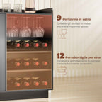 HOMCOM Wine Rack with LED Light and Adjustable Shelf, Wood and Glass, 120x38x88 cm, Black