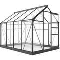 Outsunny Polycarbonate and Aluminum Greenhouse with Sliding Door, Air Vent and Gutter, 190x252x201 cm, Gray