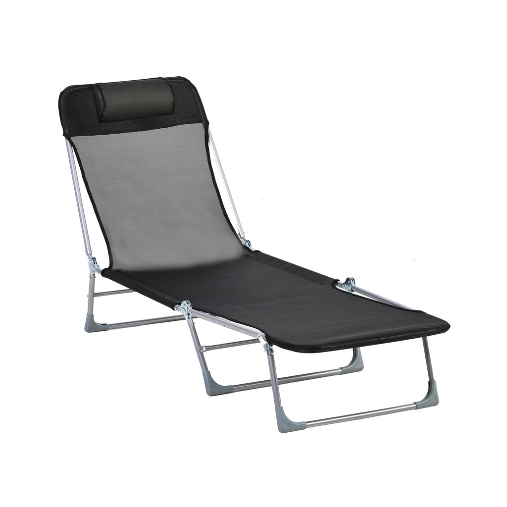 Outsunny Folding Garden Lounger with Reclining Backrest and Cushion, in Metal and Texteline, 182x56x28 cm, Black