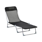 Outsunny Folding Garden Lounger with Reclining Backrest and Cushion, in Metal and Texteline, 182x56x28 cm, Black