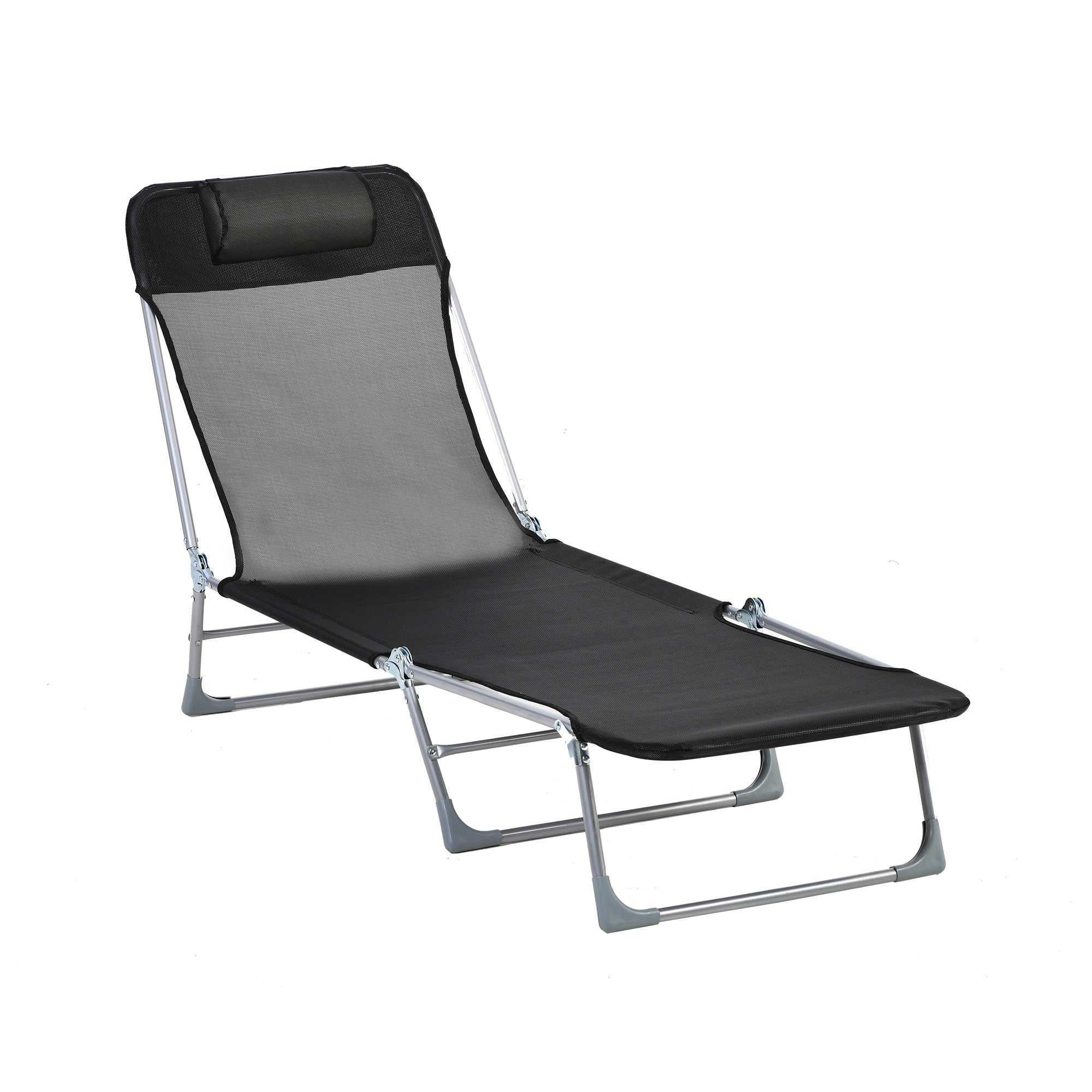 Outsunny Folding Garden Lounger with Reclining Backrest and Cushion, in Metal and Texteline, 182x56x28 cm, Black