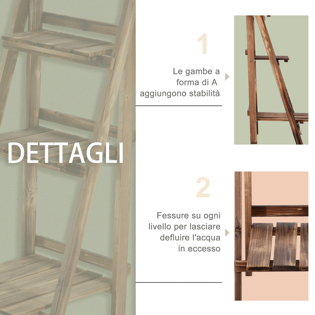Folding Plant Stand in Fir Wood with 3 Tiers Outdoor Shelf for Plants Flower Racks 80x37x93cm