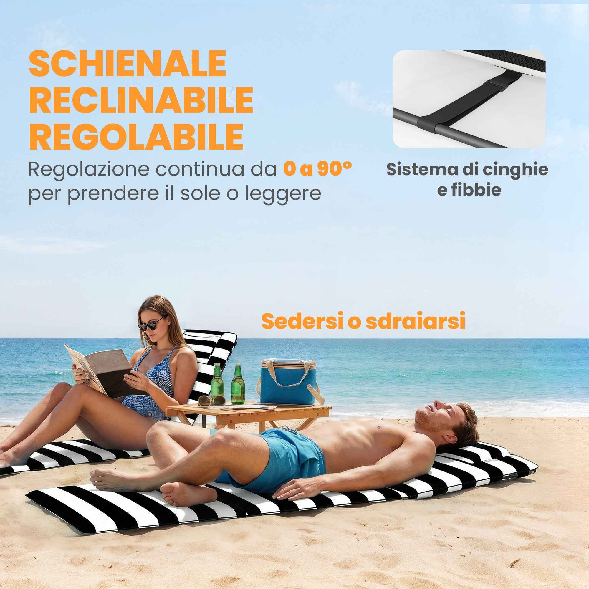 Outsunny Set of 2 Beach Chairs with Padded Headrest, Metal and Oxford Fabric, 146x50x2 cm, Grey and White