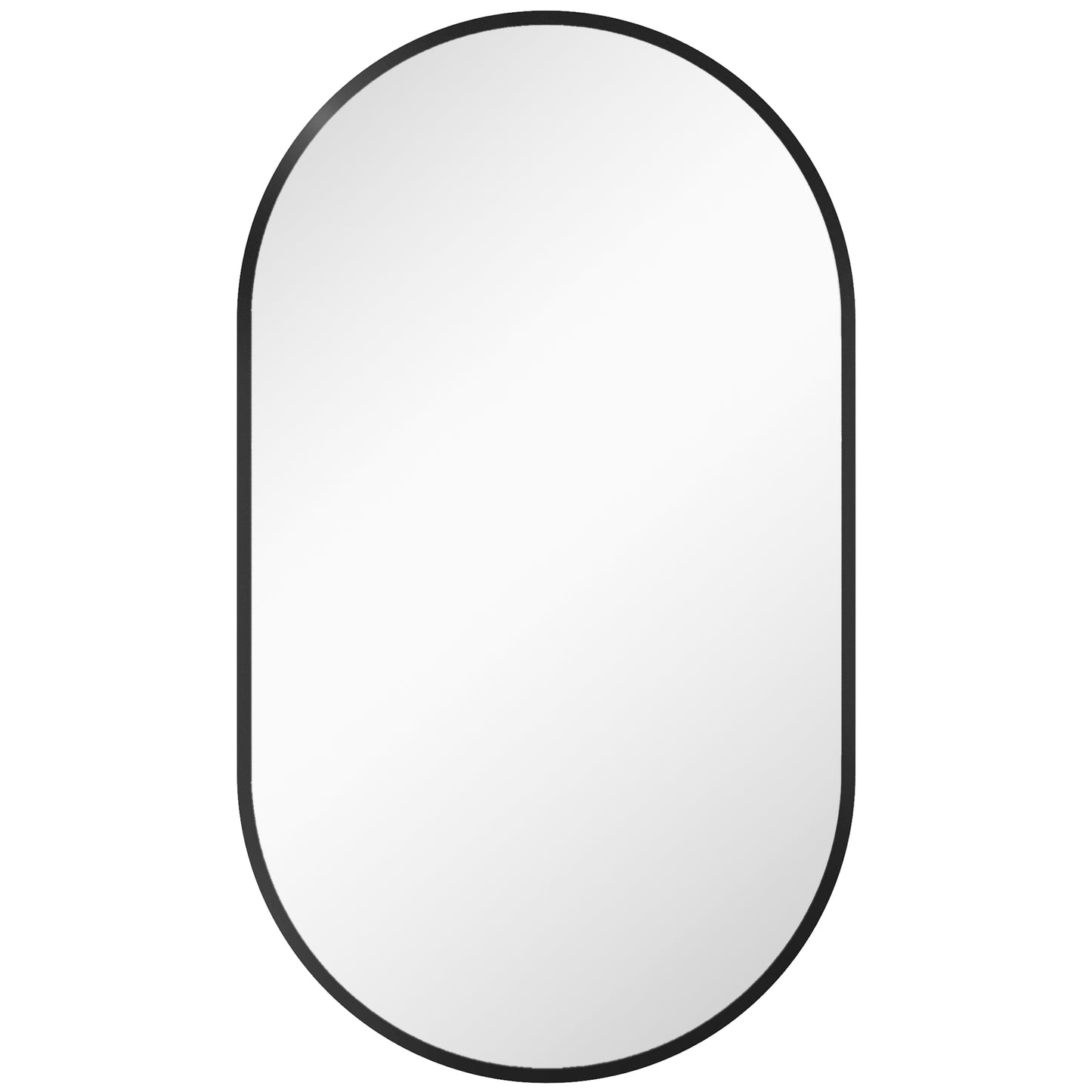 Oval Mirror with 3 Hooks, Wall Mount, in Aluminum Alloy and Glass, 40x70x3 cm, Black