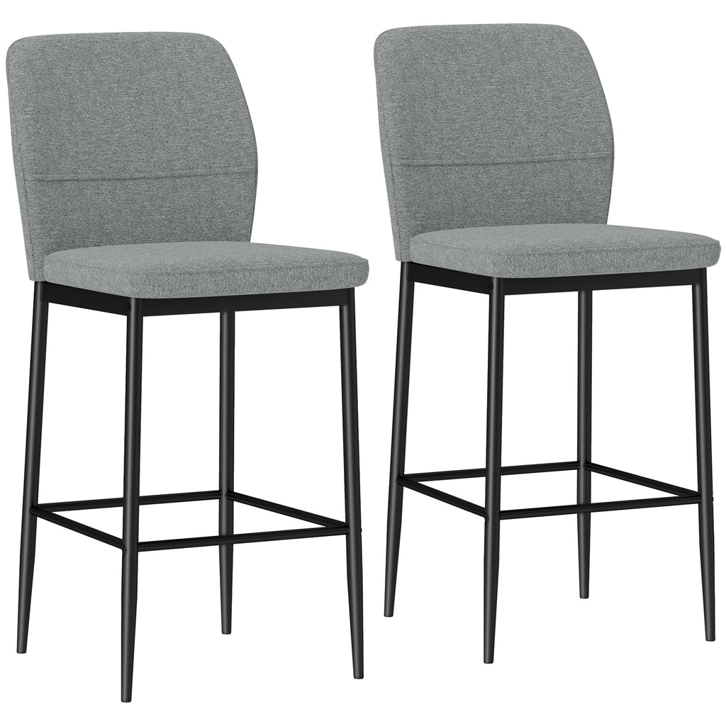 Set of 2 Modern Velvet Bar Stools with Footrest and Backrest, 41x52x97 cm, Grey