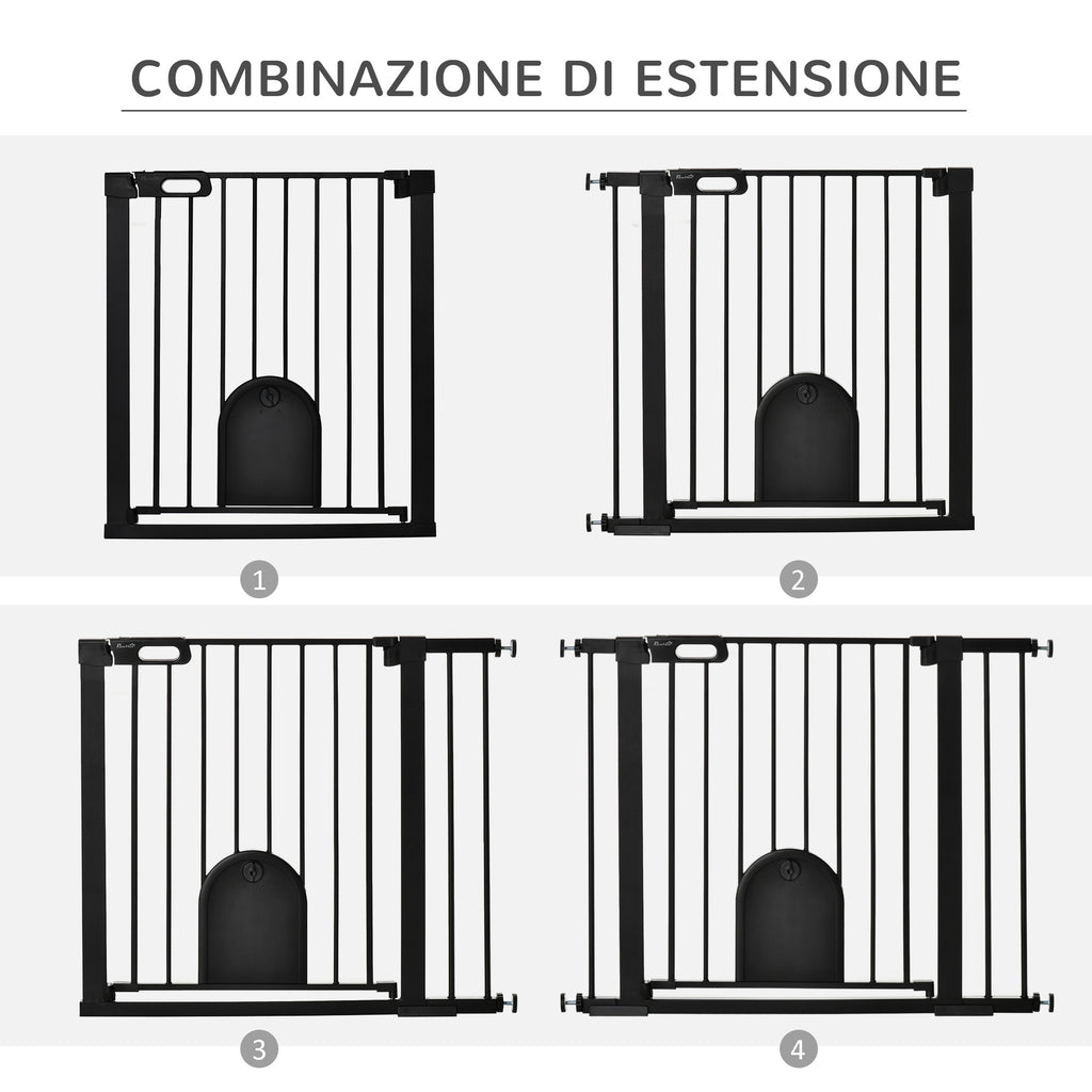 Adjustable Dog Gate with Small Door and Automatic Closure, 75-103x76cm, Black