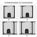 Adjustable Dog Gate with Small Door and Automatic Closure, 75-103x76cm, Black