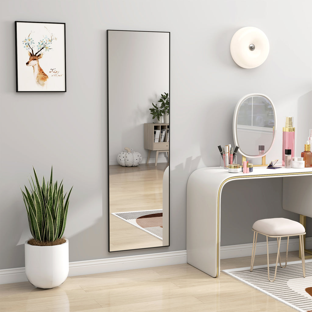 Full Length Wall or Floor Mirror in Metal and Aluminum Alloy, 50x2x161.5 cm, Black