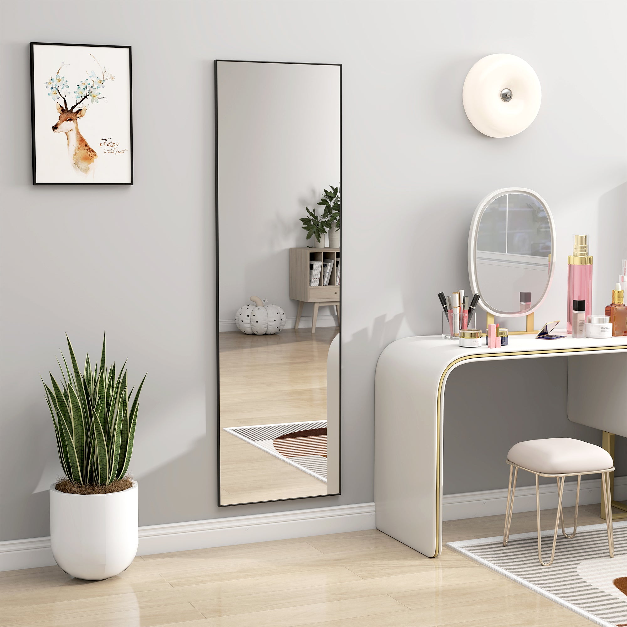 Full Length Wall or Floor Mirror in Metal and Aluminum Alloy, 50x2x161.5 cm, Black