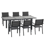 Extendable Glass Table and 6 Chairs Garden Set with Breathable Seat, Dark Grey - Borge' Group Limited