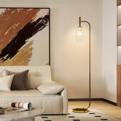 Modern Floor Lamp with Glass Shade and Foot Switch for E27 Bulbs, Gold