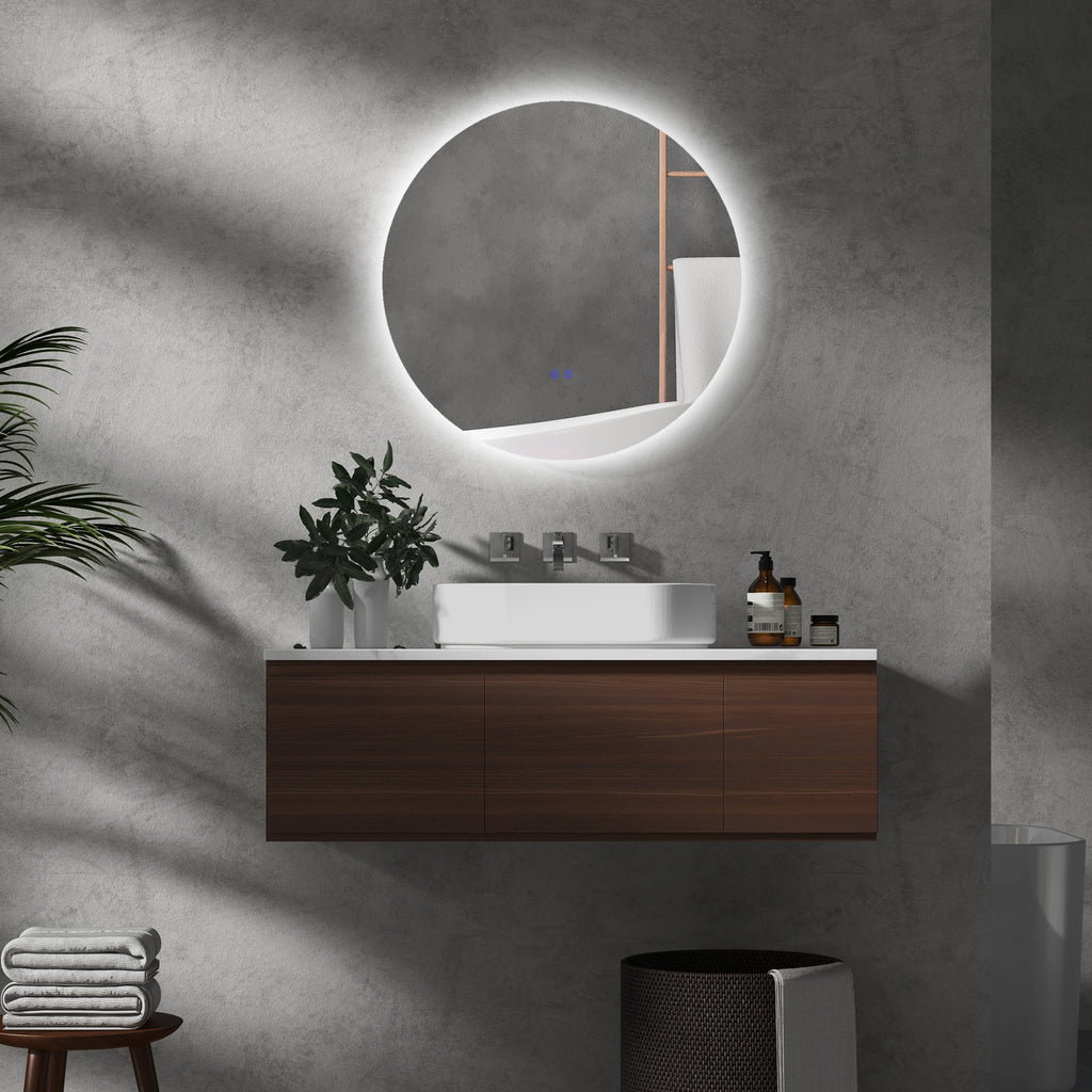 Bathroom Mirror with Dimmable LED Lights, Touch Switches and Anti-Fog Design, Ø70 cm