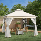 3x3m Garden Gazebo with Mosquito Net, Steel Frame and Double Canopy, White