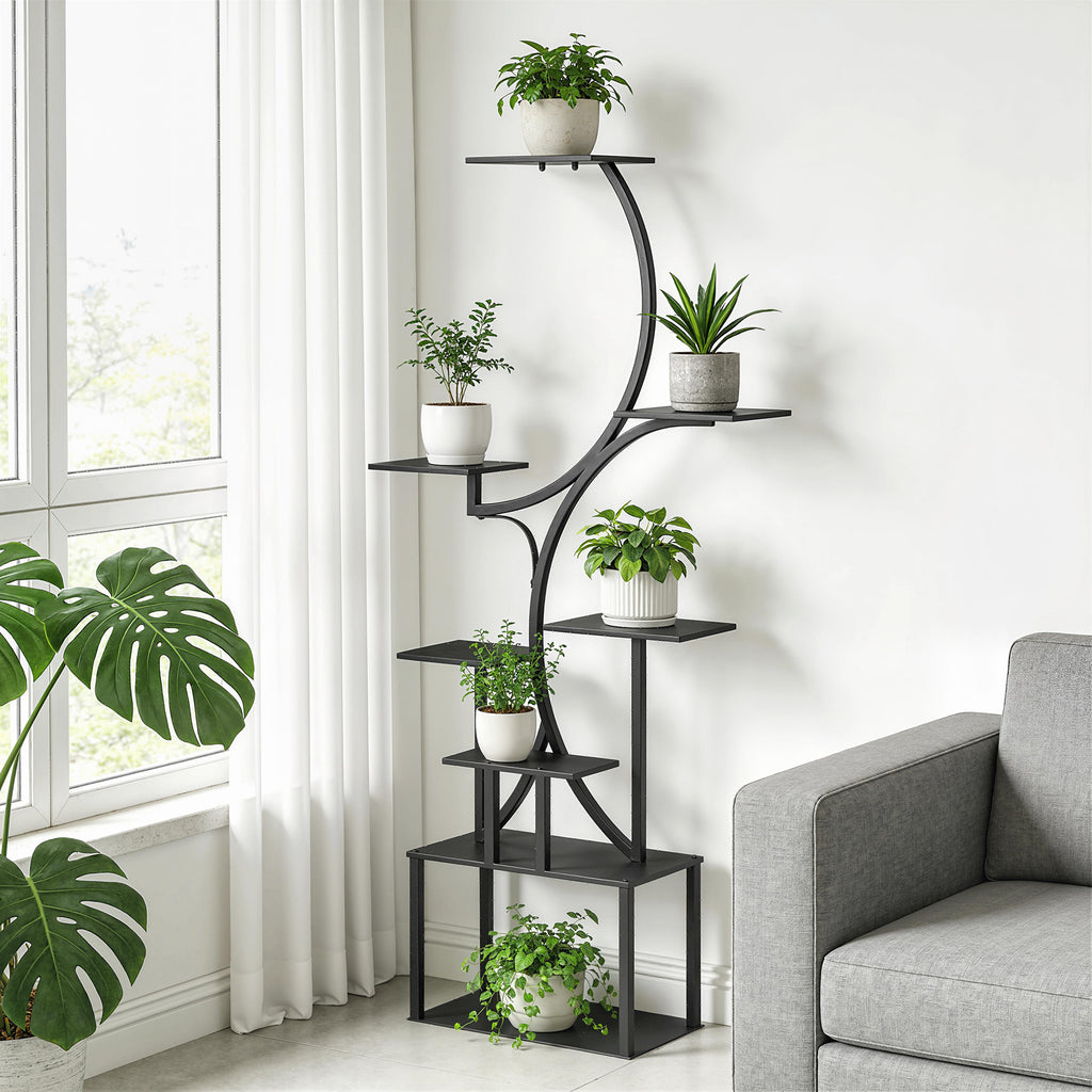 Outsunny 8-Tier S-Shaped Plant Stand for Indoor and Outdoor Use, Metal, 74 x 26 x 158.5 cm, Black