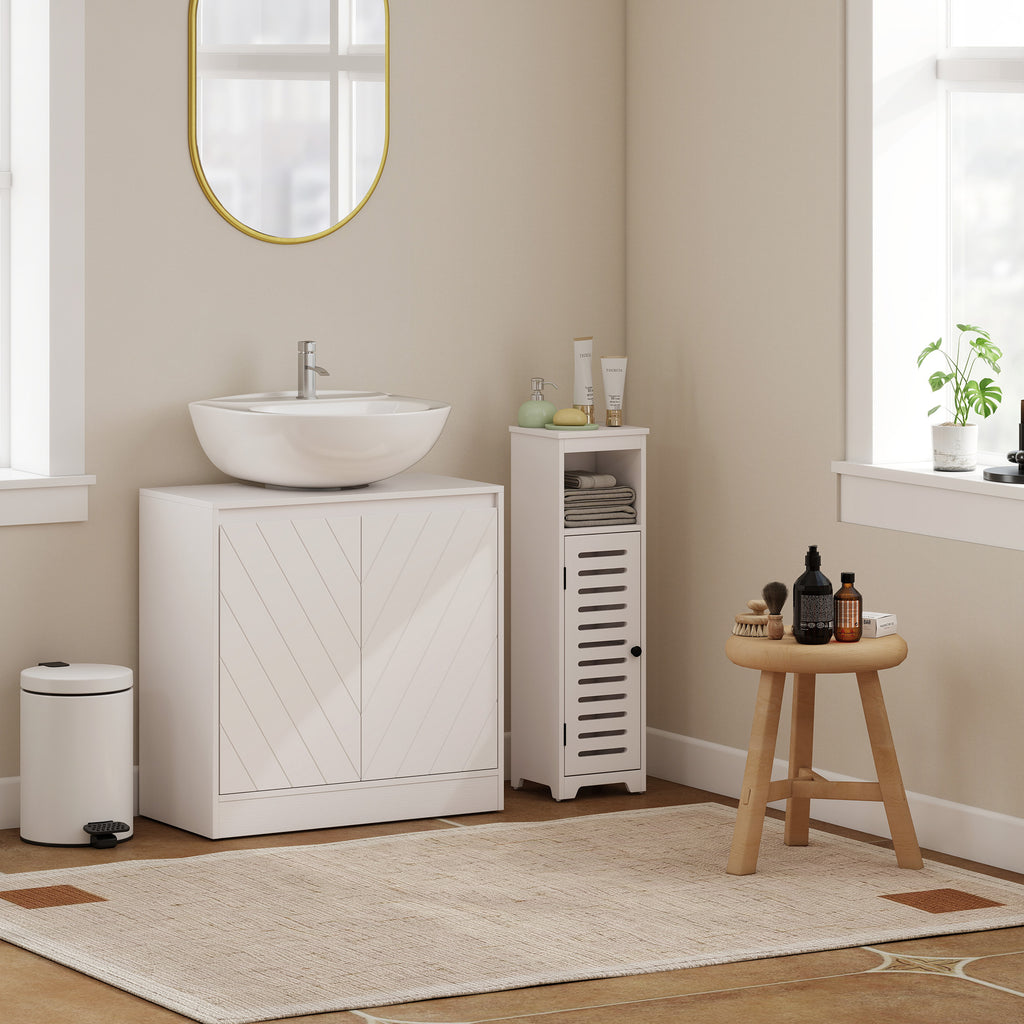 HOMCOM Bathroom Vanity Cabinet with 2 Doors, Adjustable Shelf, for Pedestal or Freestanding Sinks, 60x30x59.8 cm, White