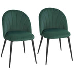 HOMCOM Set of 2 Velvet Shell-Back Dining Chairs, 52 x 55 x 79 cm, Dark Green