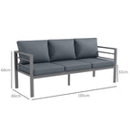 Mystery | 3-seater garden sofa with seat and back cushions, in aluminium, 185x66x64 cm, gray - Borgè