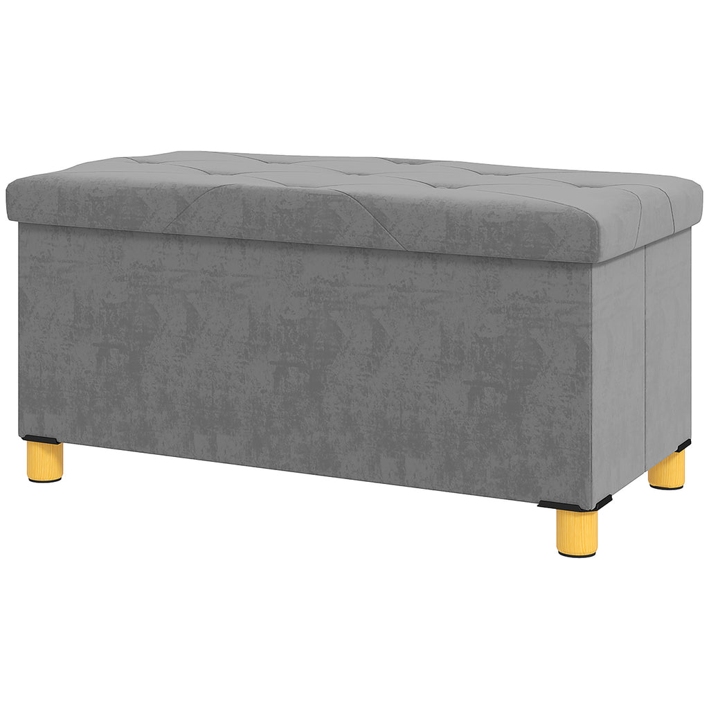HOMCOM 67L Folding Storage Bench with Padded Lid and Velvet Lining, 76x38x38cm, Grey