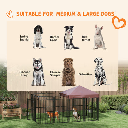 Pawhut Fence for Outdoor Dogs in Metal with Roof, 282x141x159cm, brown - Borgè