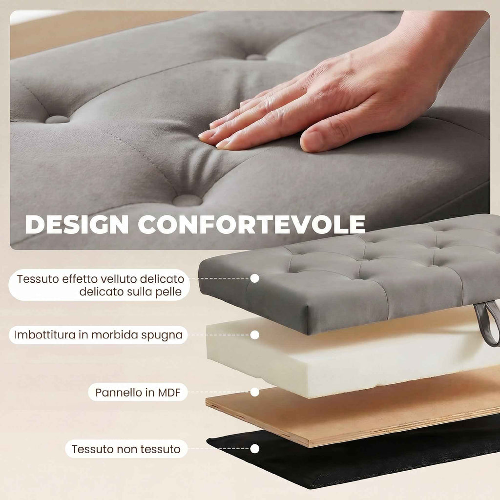 HOMCOM Velvet Storage Bench 140L with Wide Padded Seat, 240kg Capacity, Bedroom Living Room Entrance, Grey