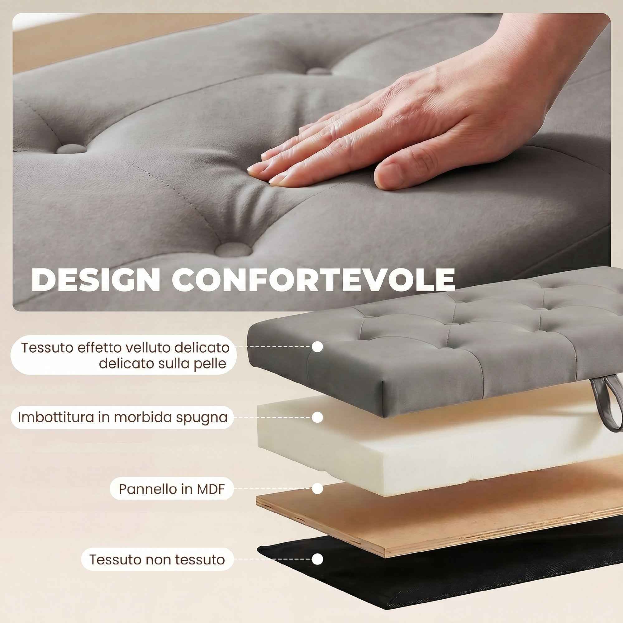 HOMCOM Velvet Storage Bench 140L with Wide Padded Seat, 240kg Capacity, Bedroom Living Room Entrance, Grey