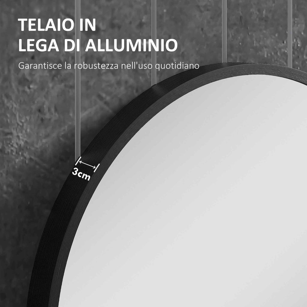Oval Wall-Mounted Bathroom Mirror with Aluminum Frame, Vertical or Horizontal, 40x70cm, Black