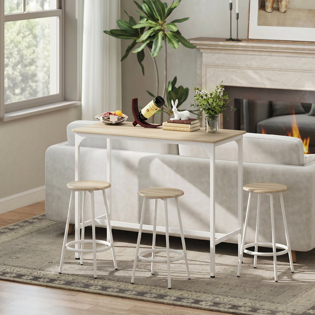 HOMCOM 5-Piece Dining Set with 110x50x89.5cm Bar Counter and Ø30x60.5cm Stools in Wood and Metal, Wood Color