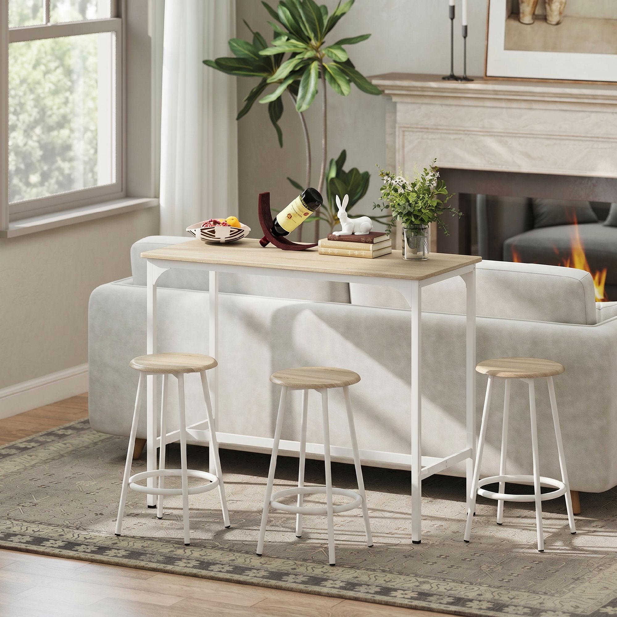 HOMCOM 5-Piece Dining Set with 110x50x89.5cm Bar Counter and Ø30x60.5cm Stools in Wood and Metal, Wood Color