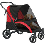 Large Dog Stroller Foldable with Mesh Windows, Cushion and Leashes, 124x67x100 cm, Black