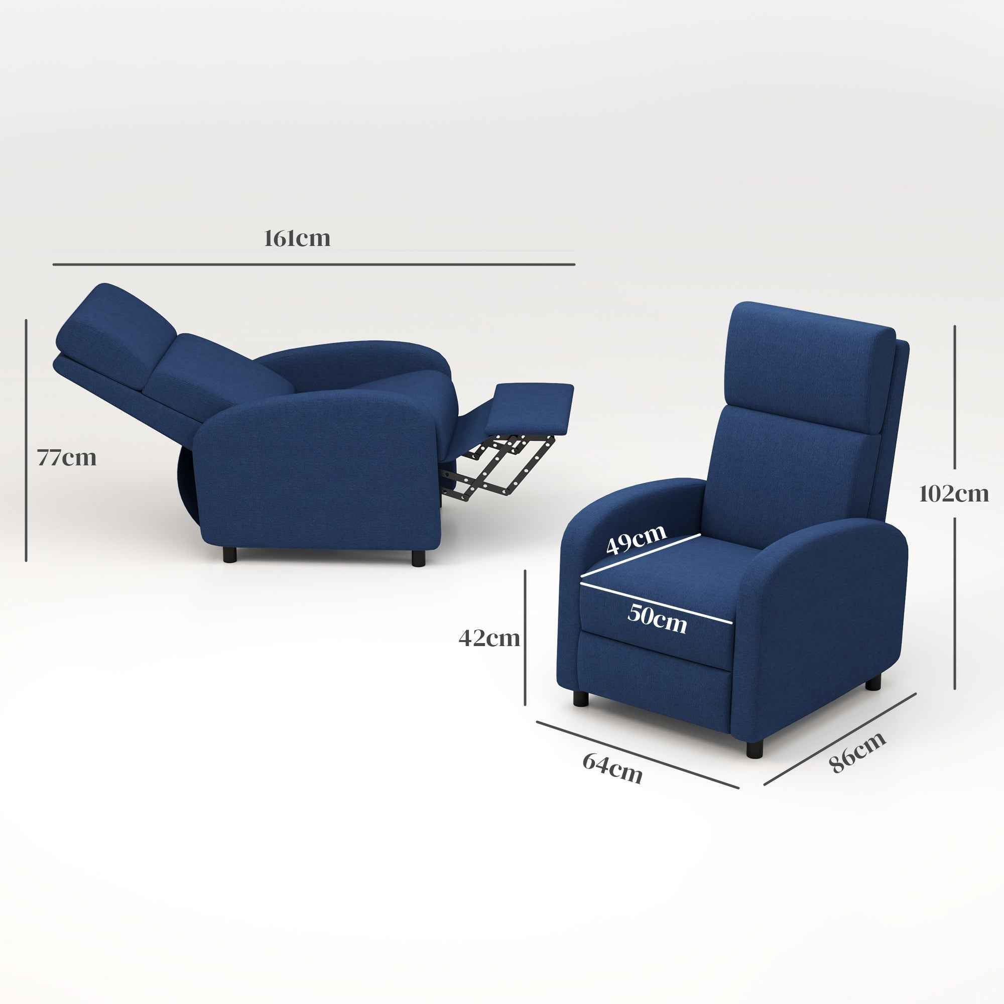 HOMCOM 160° Manually Reclining Relaxing Chair with Fabric Footrest, Blue