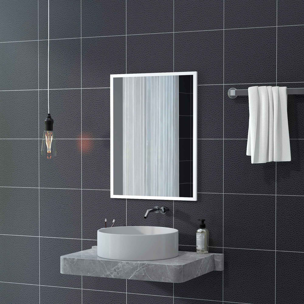 HOMCOM Rectangular Wall Mirror with Hooks, Glass and MDF, 60x80 cm, White