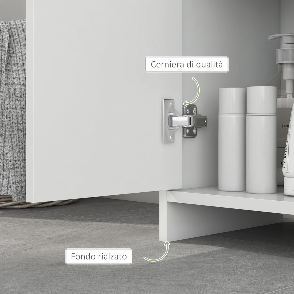 Space-Saving Bathroom Column with Cabinet and 2 Open Compartments, 30x30x160cm, White