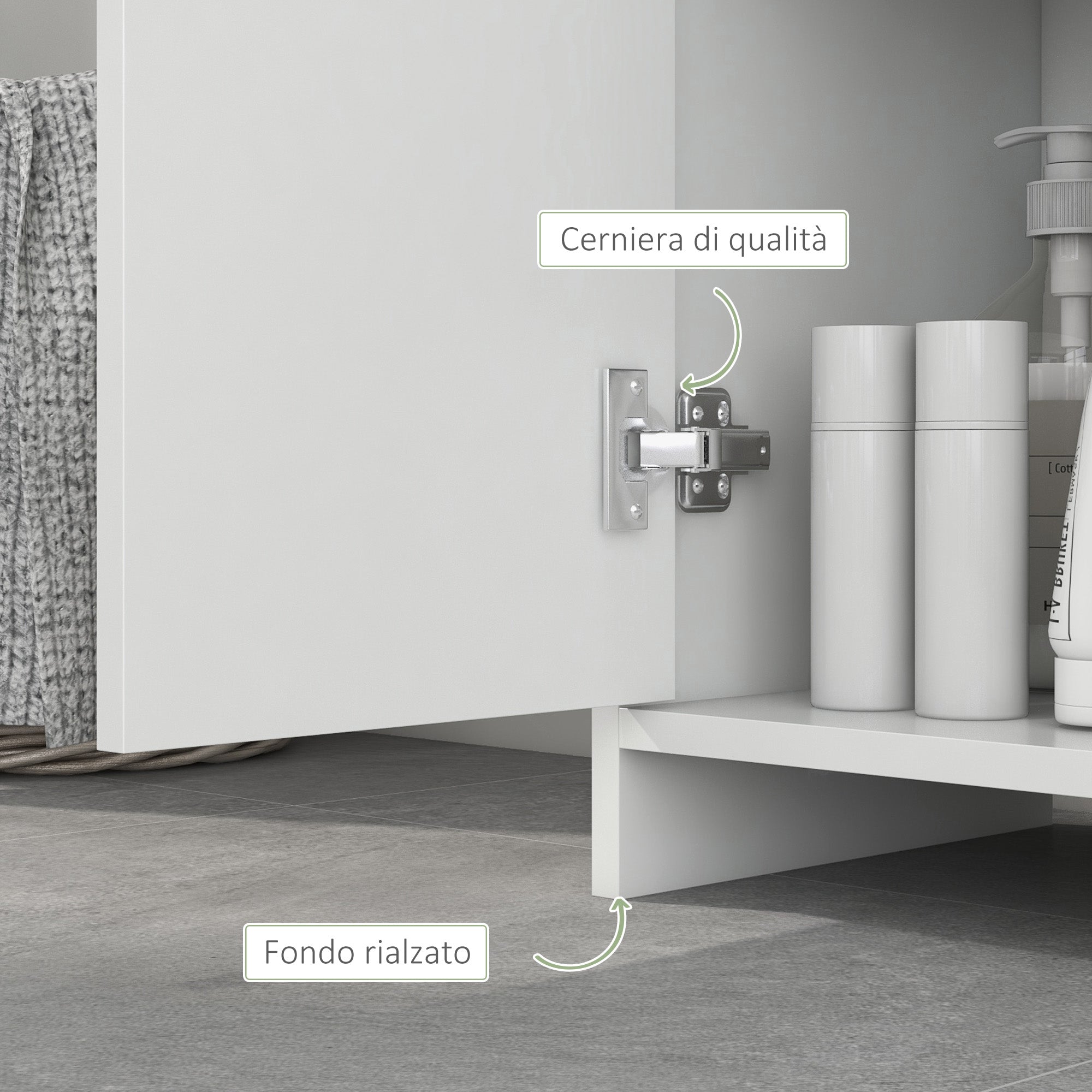 Space-Saving Bathroom Column with Cabinet and 2 Open Compartments, 30x30x160cm, White