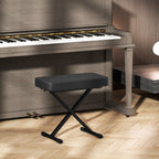 Piano Stool Foldable and Adjustable to 4 Heights, in PU Leather, Foam and Metal, 60x32x53-63 cm, Black
