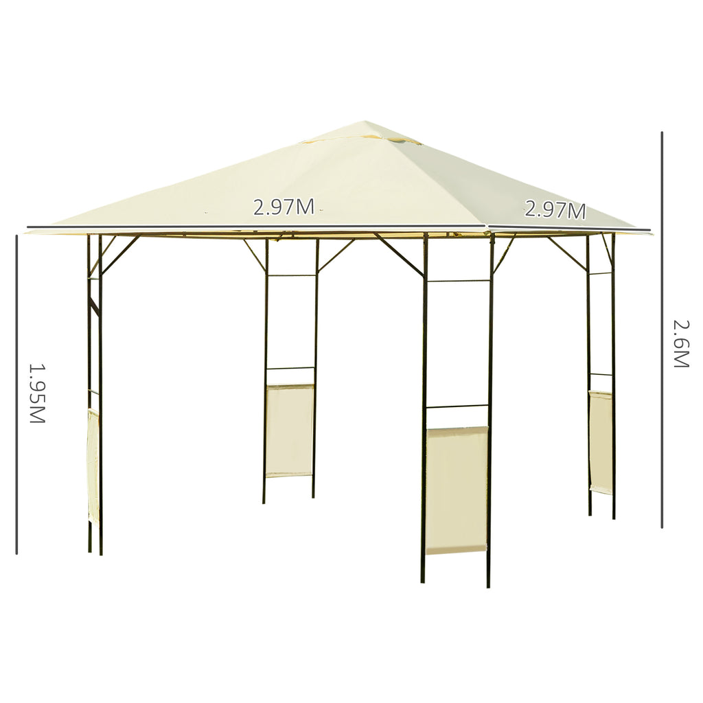 Gazebo 3x3 m with Reinforced Canopy and 4 Screws, Powder-Coated Steel, Black and Cream