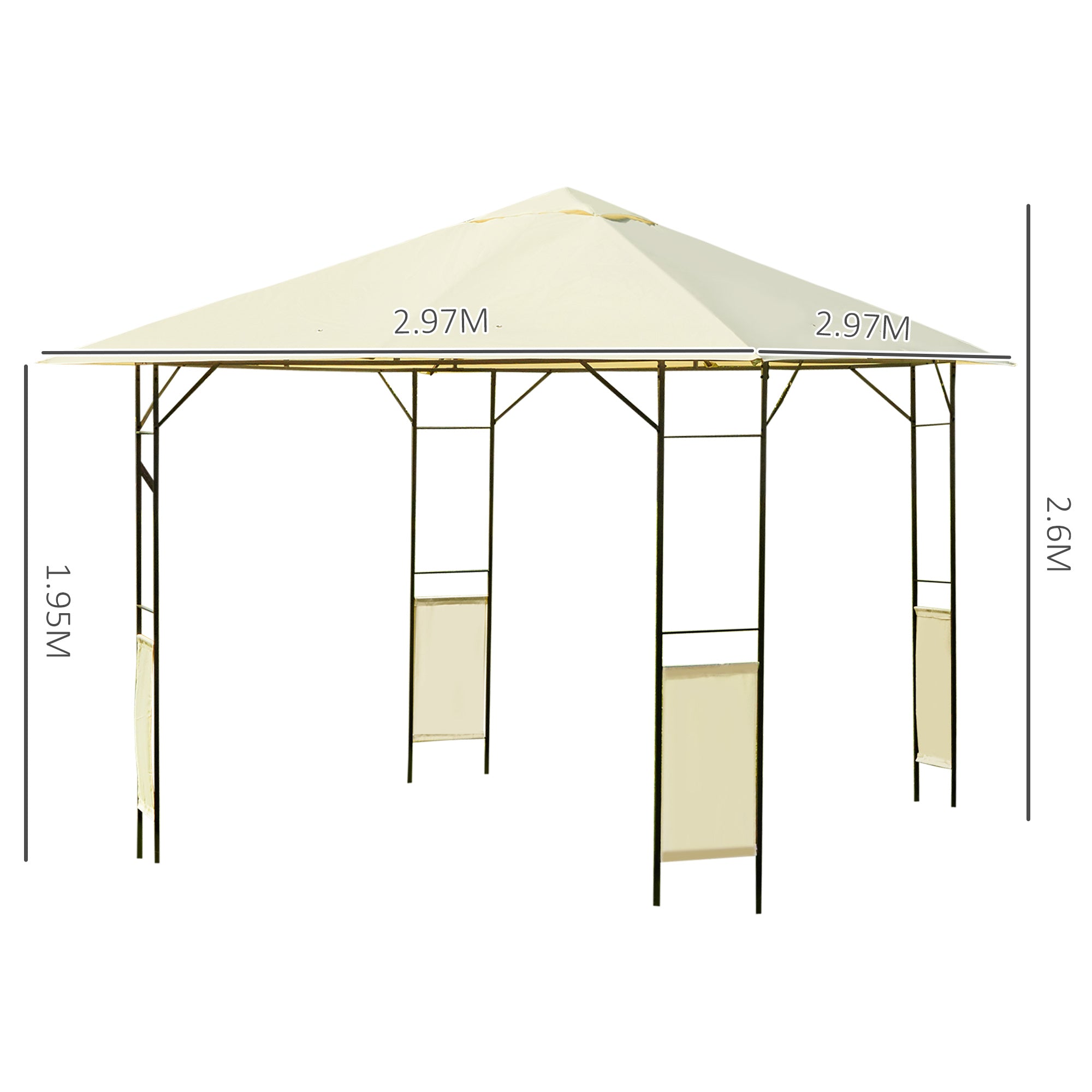 Gazebo 3x3 m with Reinforced Canopy and 4 Screws, Powder-Coated Steel, Black and Cream