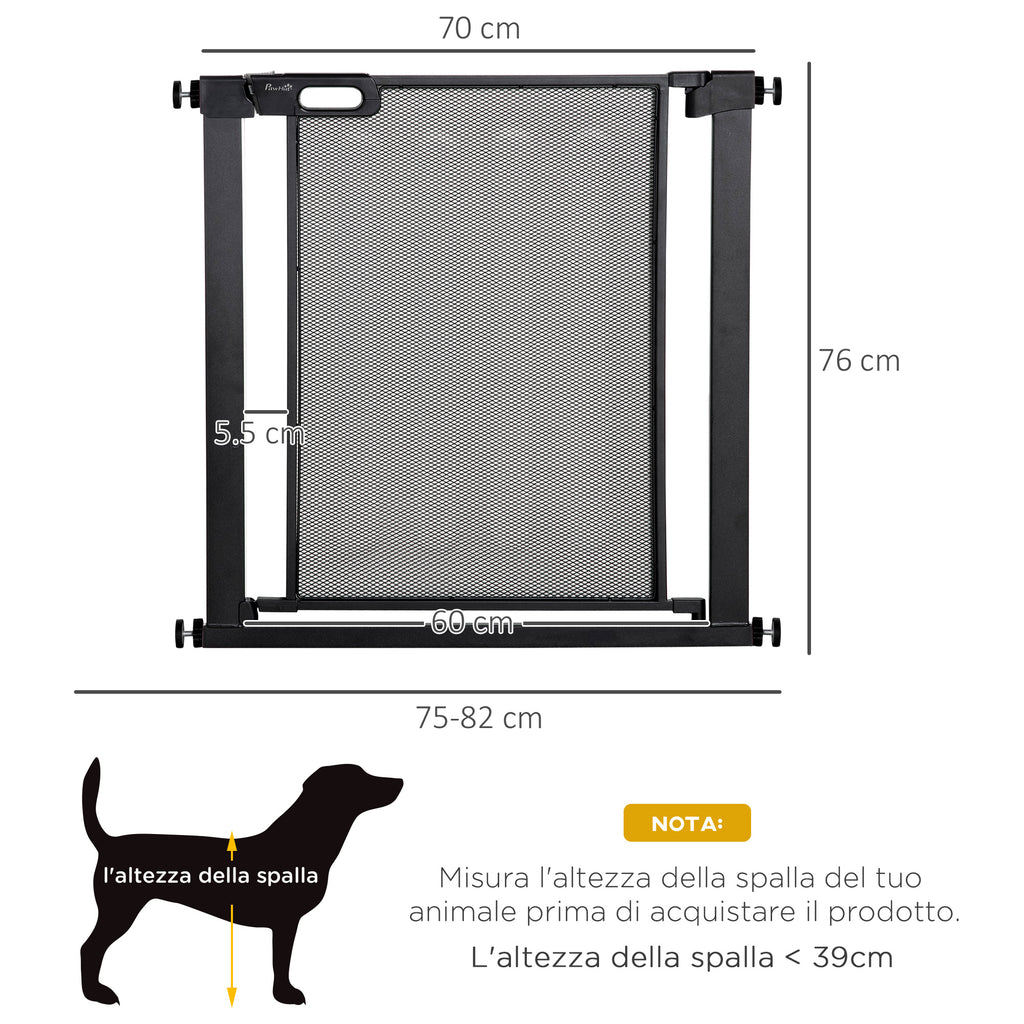 Push-Dog Gate with Automatic Closure, Steel and ABS, 75-82x76 cm, Black