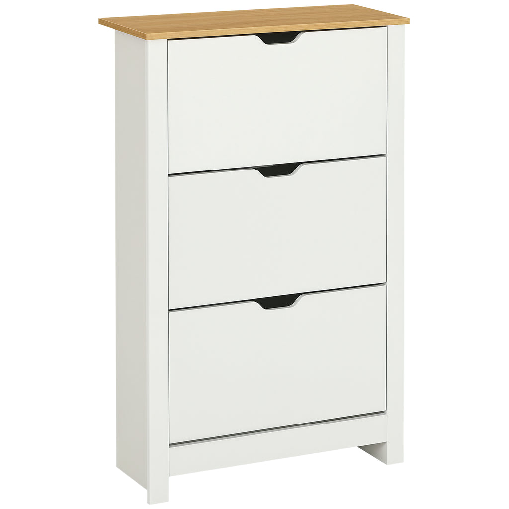 Slim Shoe Rack for 18 Pairs of Shoes, 3 Drawers with 2 Adjustable and Removable Shelves, 72x26x112 cm, White