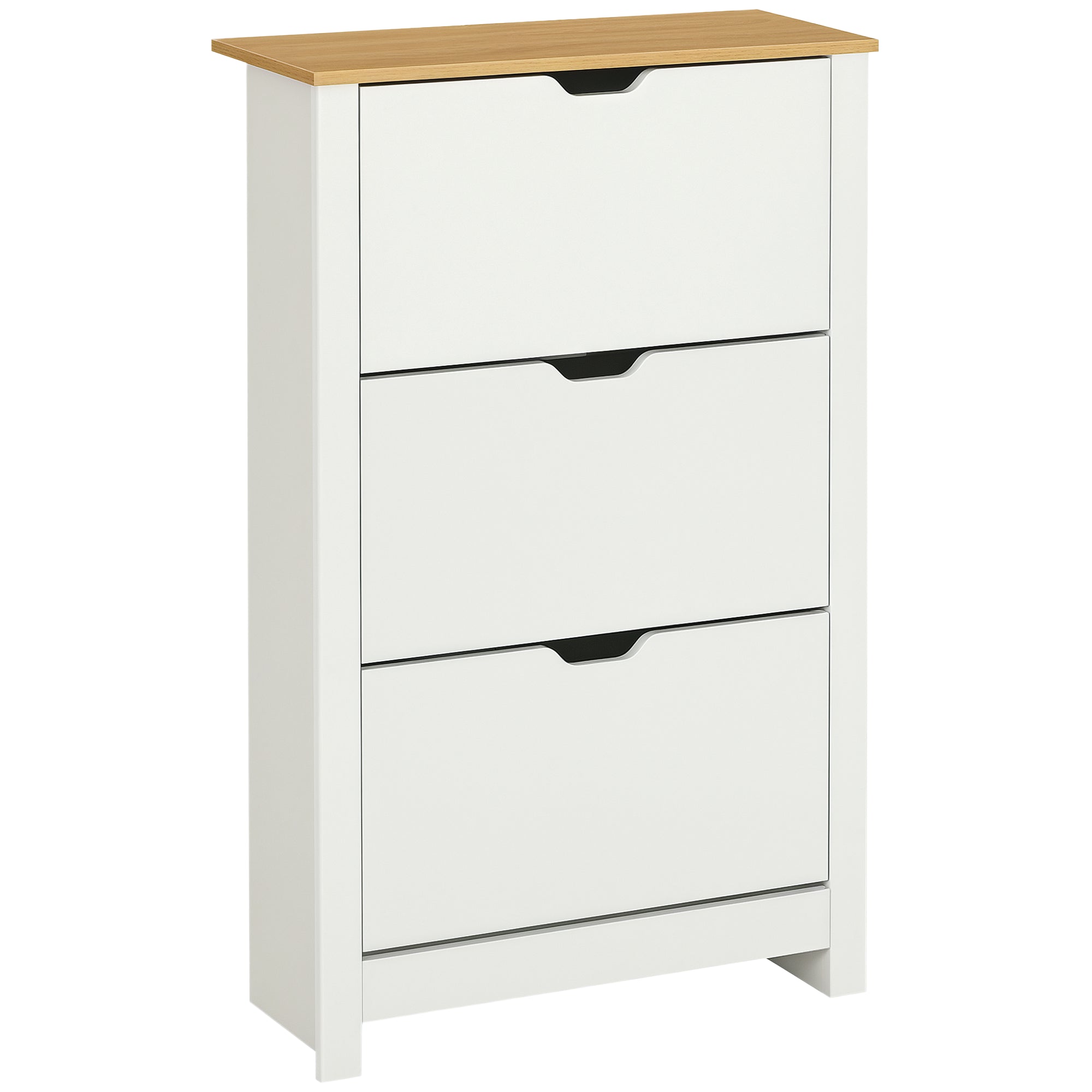 Slim Shoe Rack for 18 Pairs of Shoes, 3 Drawers with 2 Adjustable and Removable Shelves, 72x26x112 cm, White